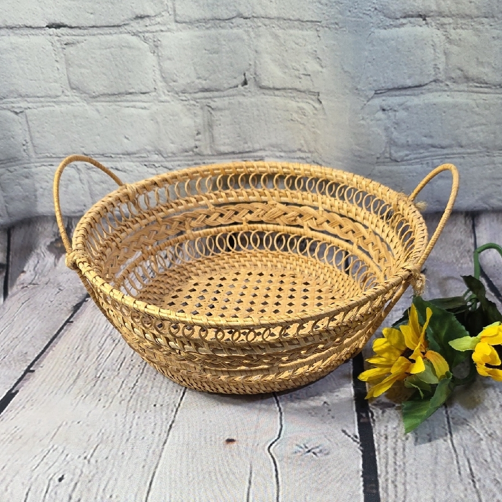 Artisan Handcrafted Sweetgrass Woven Basket - Natural Brown, Round